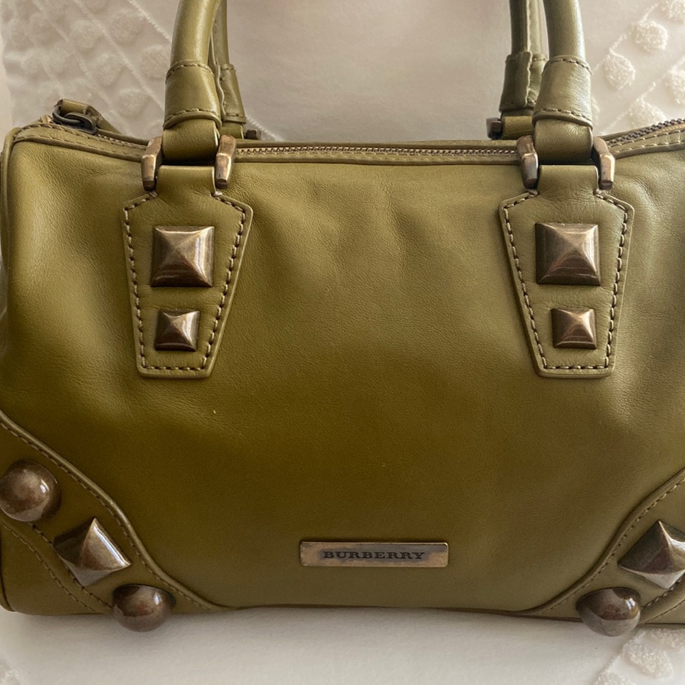 Burberry Olive Leather Studded Satchel Bag